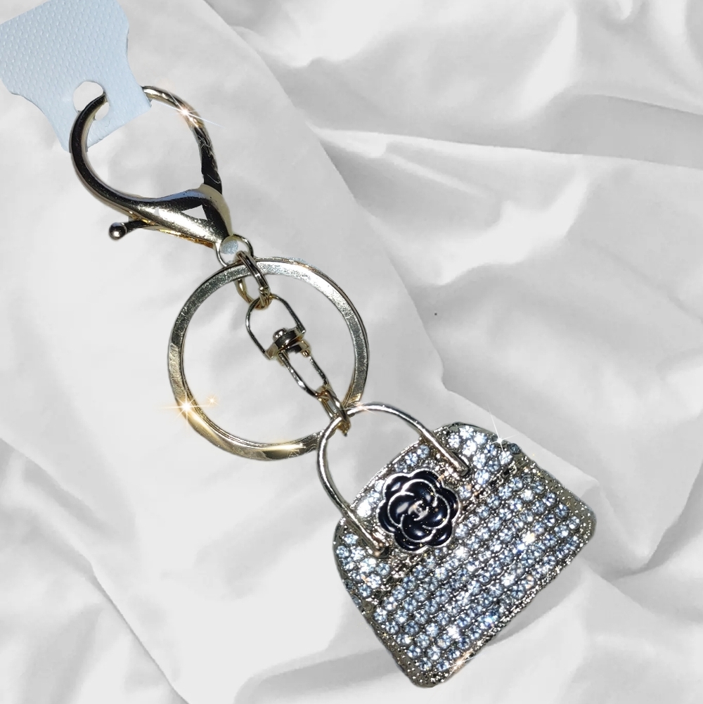 Rose Gold Crystal Bag Charm Key Holder Purse Chain